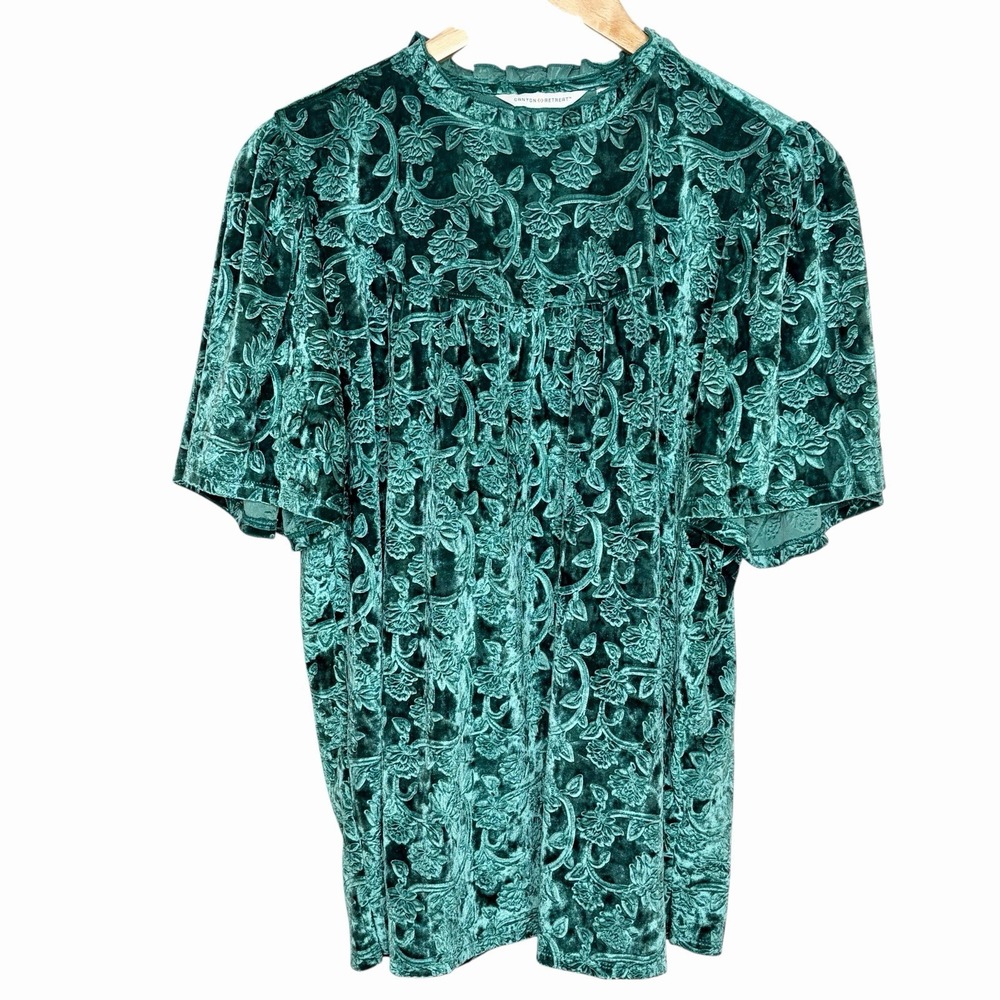 Green Floral Velvet Top Womens M Forest Fairy Regency Whimsigoth Dark Romantic